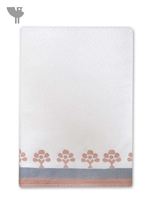 Handloom Cotton Bath Towel With Block Print Border